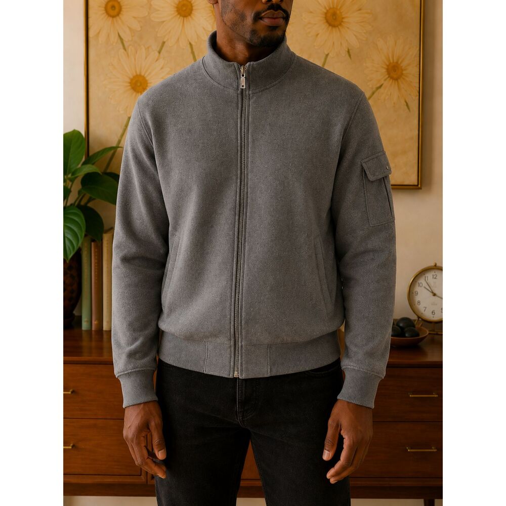 Gap Factory Mens XXL Gray Wool Blend Full Zip Jacket Utility Sleeve Pocket